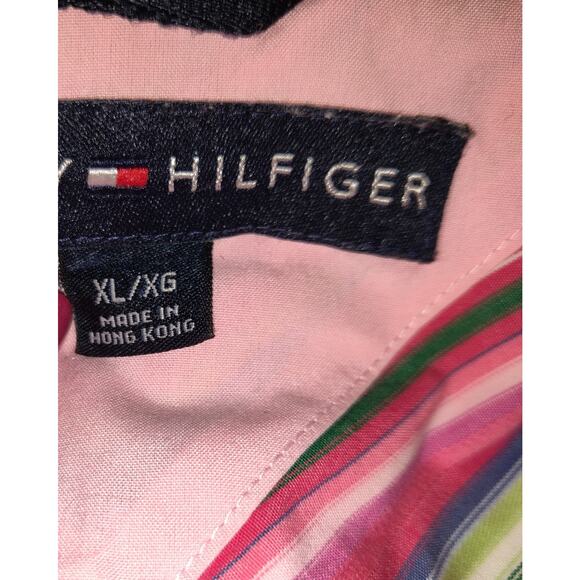 VTG Tommy Hilfiger Men's Shirt XL Striped Multicolor Rainbow Colors Cotton - Picture 7 of 16